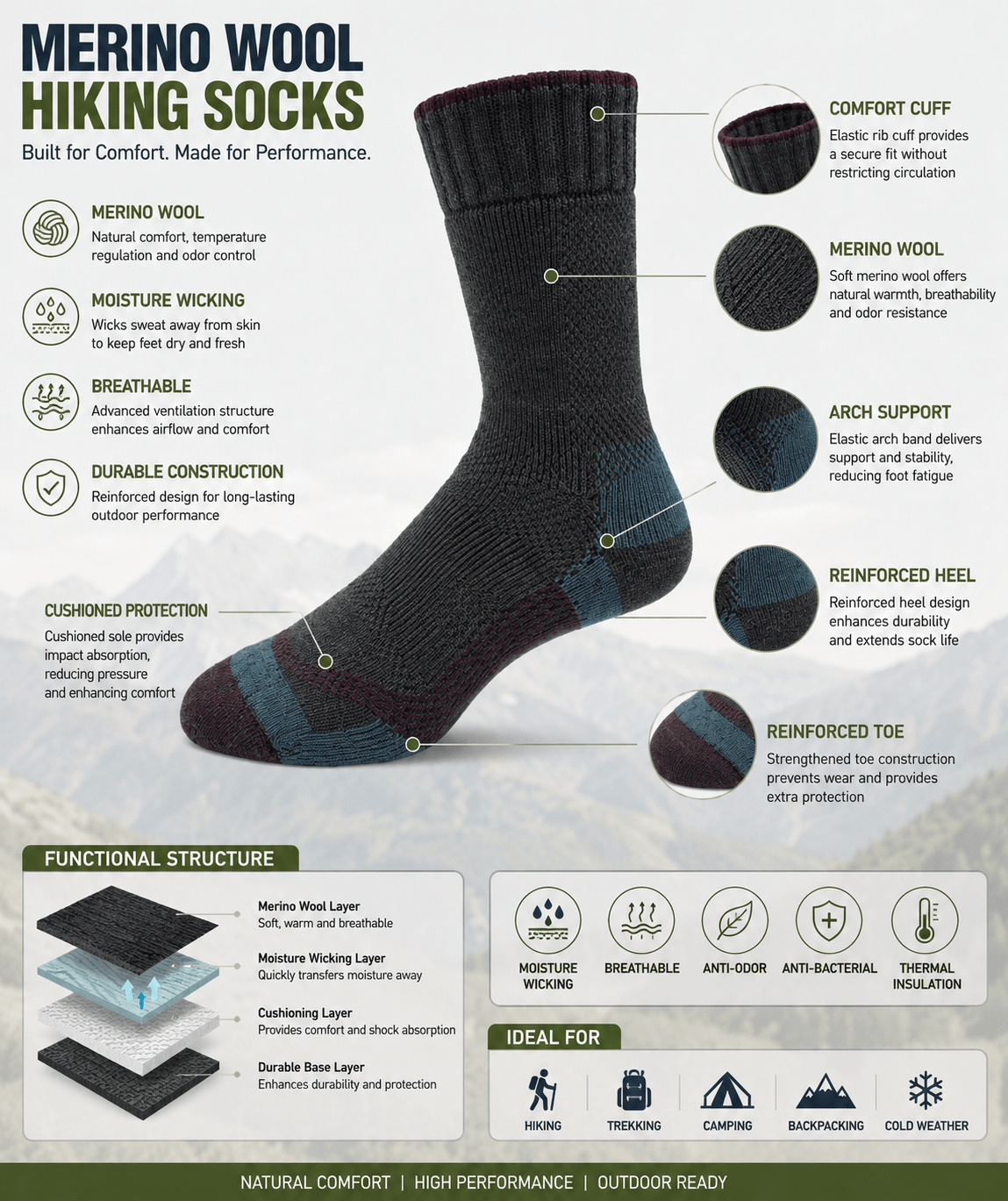 Merino wool trekking socks