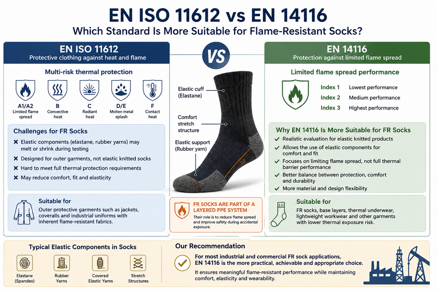 EN ISO 11612 vs EN 14116 for Flame-Resistant Socks: Why EN 14116 Is Often the More Practical Sourcing Choice