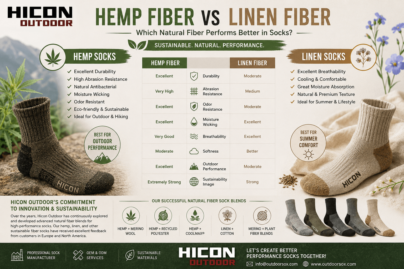 Hemp Fiber vs Linen Fiber in Socks: Which Natural Fiber Performs Better for Modern Outdoor Socks?